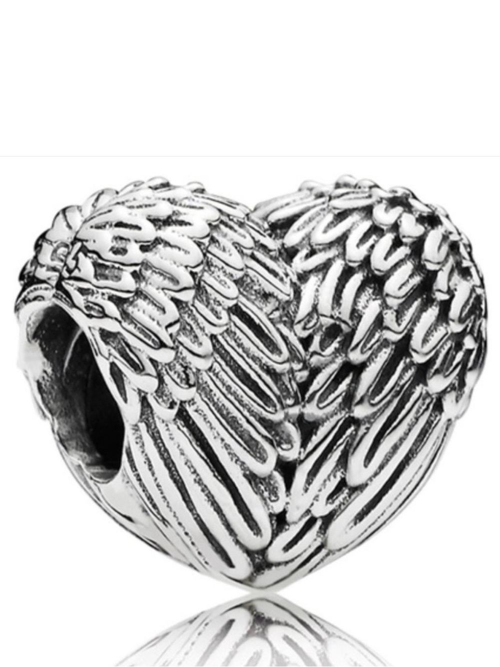 Pandora Angel Wing Heart Charm - Silver Tone